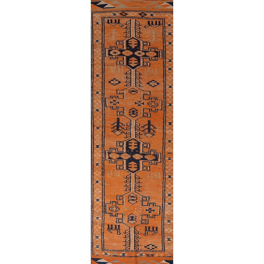 Tribal Anatolian Vintage Runner Rug Handmade Orange Wool Carpet - 2'9"x 11'2"