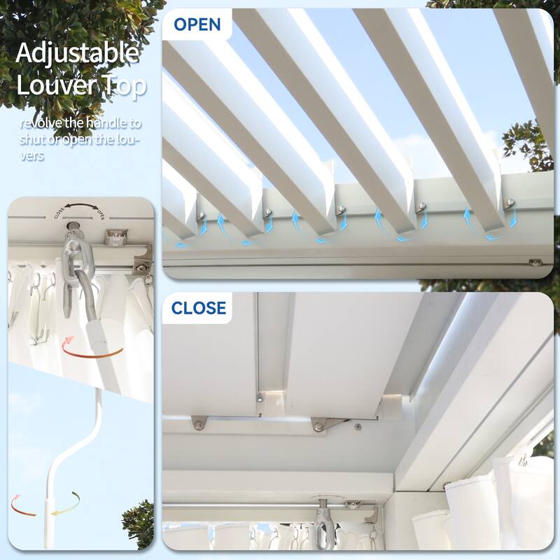 Cozywor Adjustable Louvered Roof Aluminum Pergola with Net Curtain