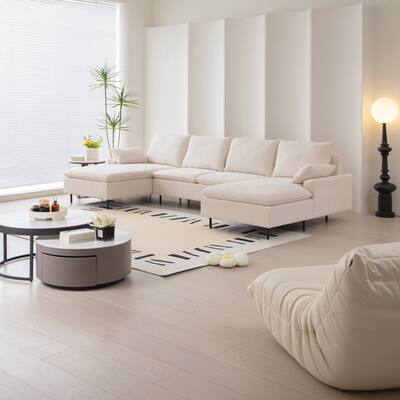 U-Shaped linen sectional sofa with double chaises