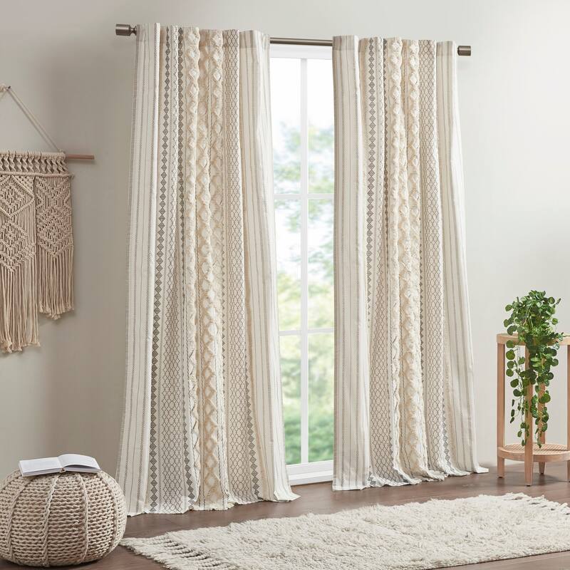 INK+IVY Imani Cotton Printed Single Curtain Panel with Chenille Stripe and Lining