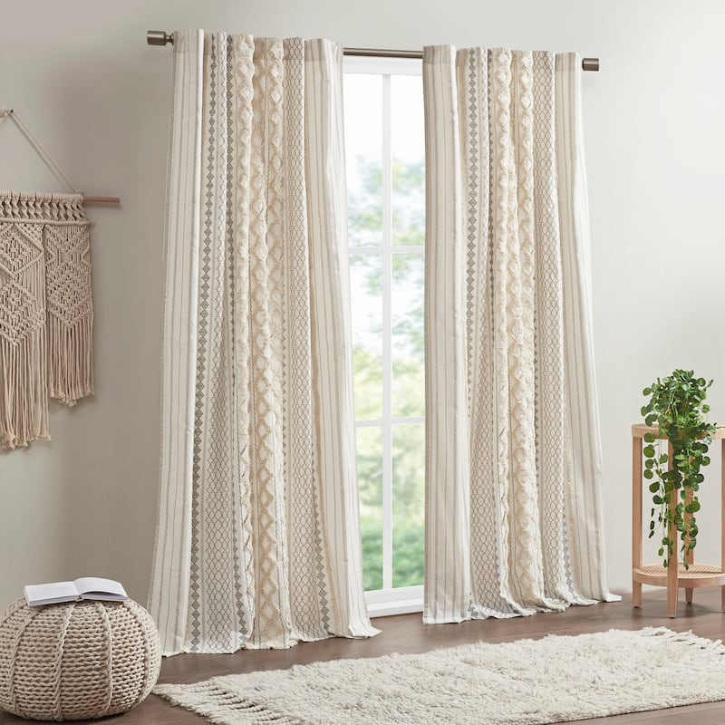 INK+IVY Imani Cotton Printed Single Curtain Panel with Chenille Stripe and Lining