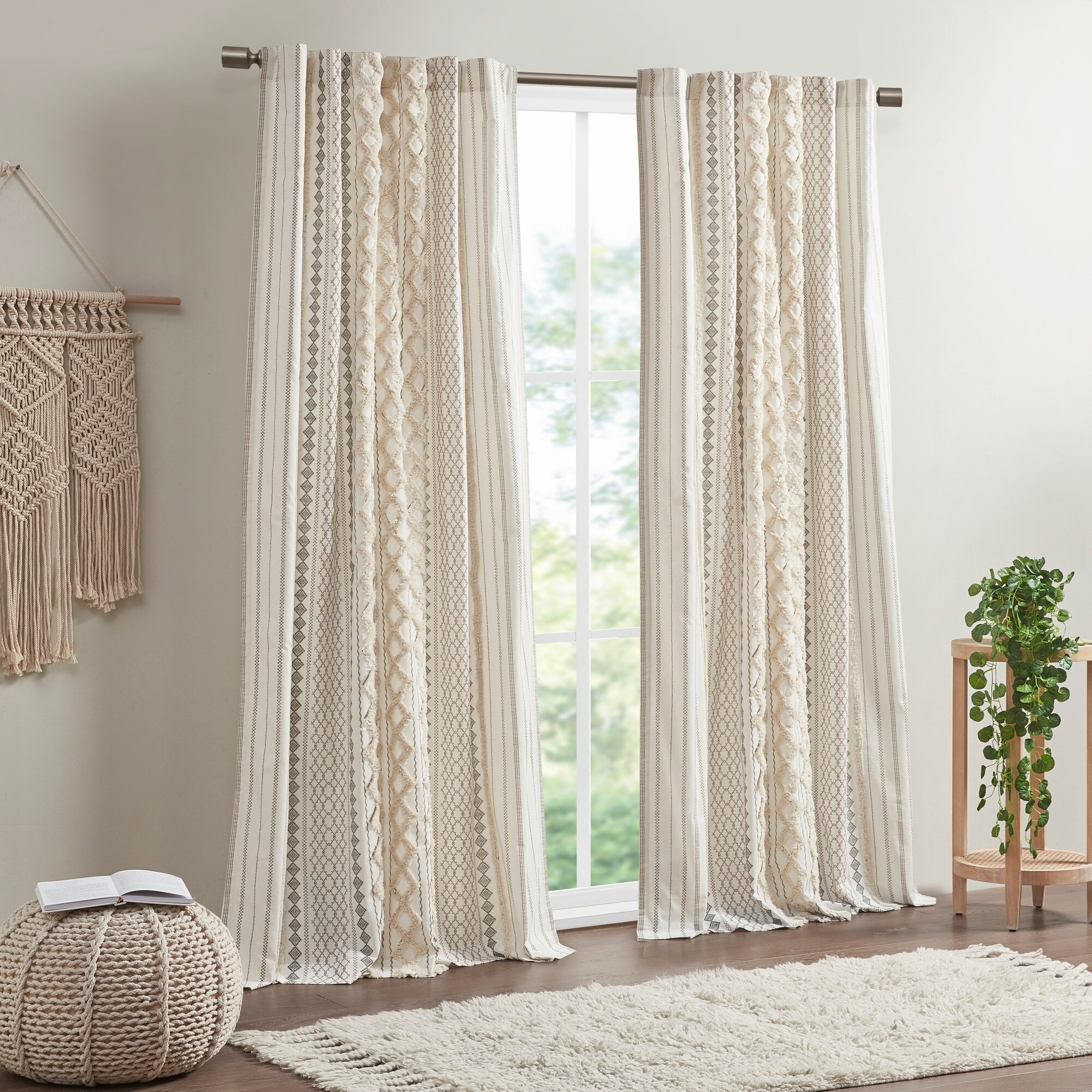 Imani Cotton Printed Window Panel With Chenille Stripe And Lining By Ink Ivy 84 Panel Overstock 33448251
