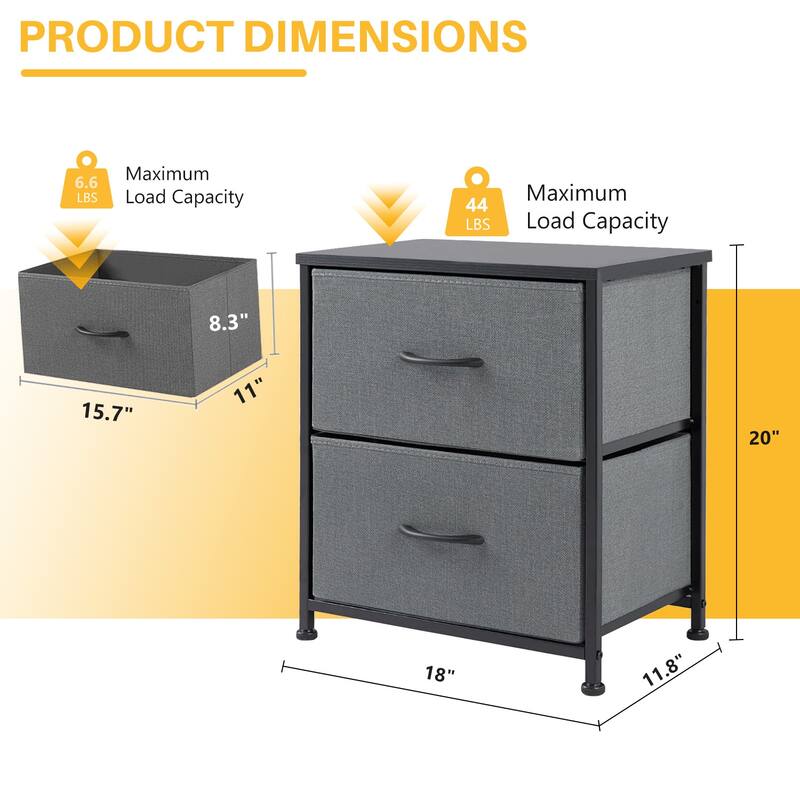 2-Fabric Drawer Nightstand Small Dresser Bedroom End Table for Closet, Entryway (2 Pack)