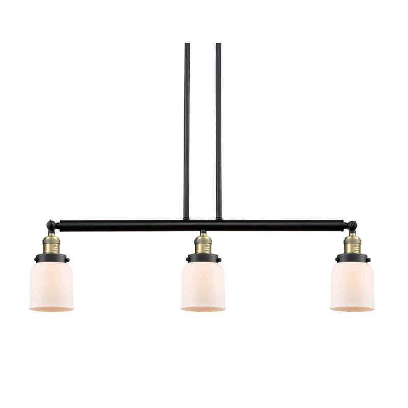 Innovations Lighting Small Bell 3 Light 38" Wide Linear Chandelier - Black / Antique Brass / Matte White Cased