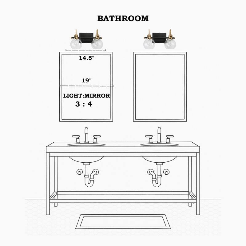 Modern Black Gold Bathroom Vanity Lights Globe Glass Wall Sconce