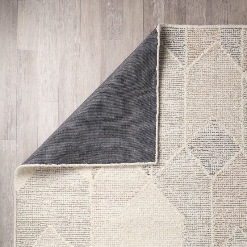 Kolt 5x8 Neutral Geometric Patterned Wool Area Rug - 96.0L x 60.0W x 1.0H