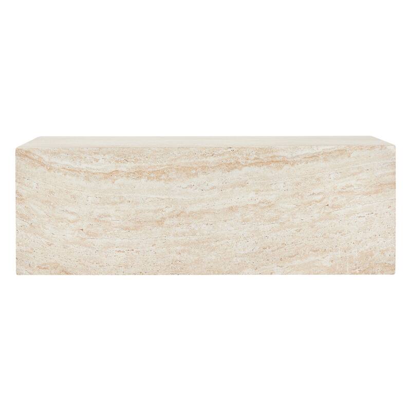 Maya Rectangular Coffee Table in Fiberstone for Indoor and Outdoor Modern Accent Center Table - 11.8" H x 23.6" W x 35.4" D
