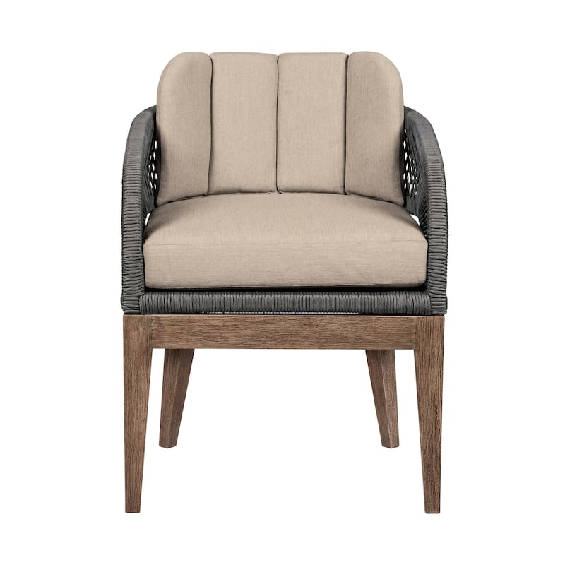 Kimi 23 Inch Outdoor Patio Dining Chair, Olefin Cushions, Gray Woven Rope