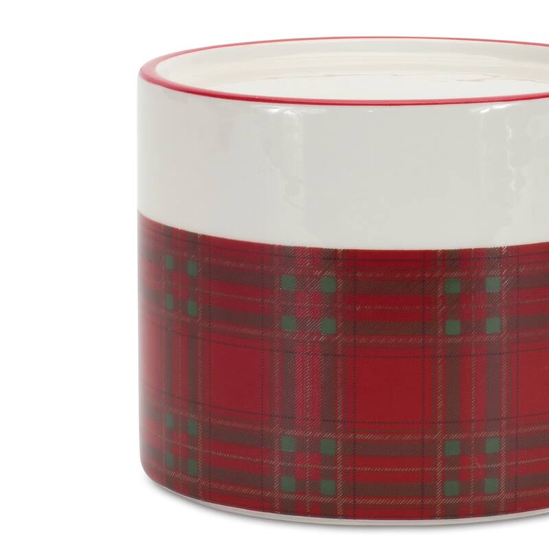 Winter Plaid Ceramic Candle Holder (Set of 2) - N/A
