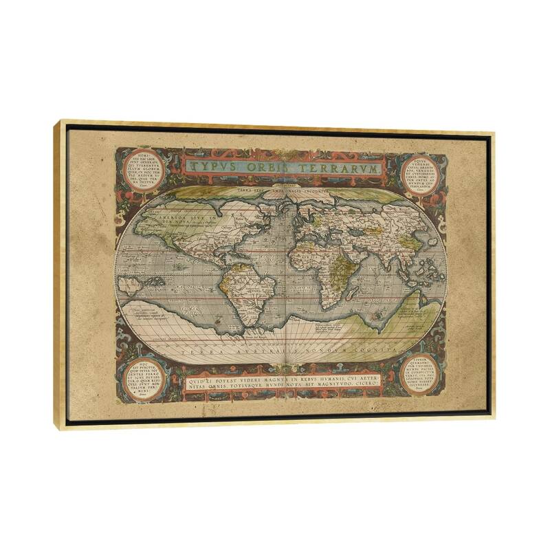iCanvas "Embellished Antique World Map" by Vision Studio Framed Canvas Print - Gold - 26x40