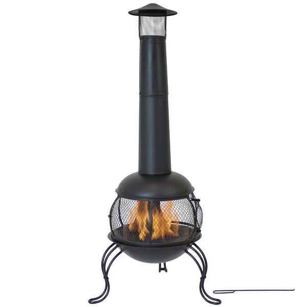 Shop Sunnydaze 66 Chiminea Wood Burning Fire Pit Steel Black Finish And Rain Cap Overstock 29071707