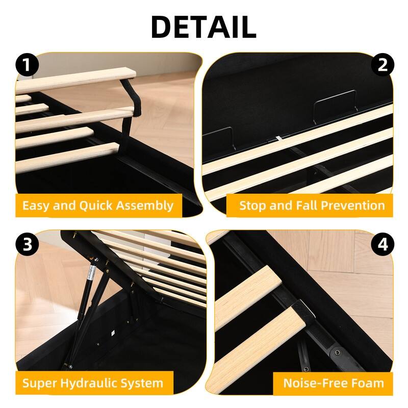 Modern Minimalist Upholstered Storage Bed with Lift-Up Platform