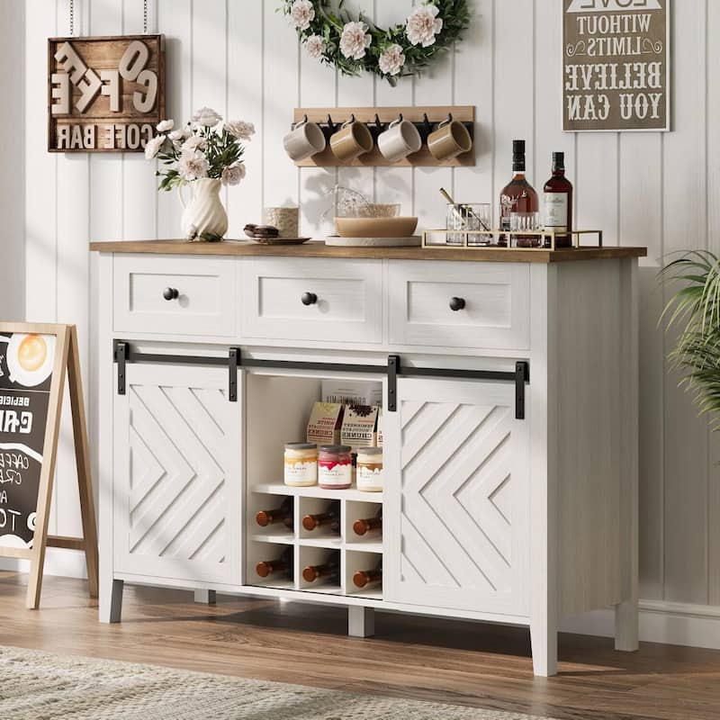 Rustic Farmhouse 47.2'' Buffet Cabinet with Sliding Barn Door for Kitchen, Living Room - N/A - White