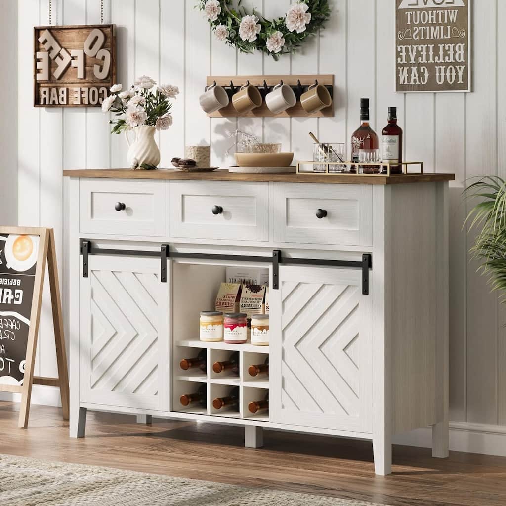 Rustic Farmhouse 47.2'' Buffet Cabinet with Sliding Barn Door for Kitchen, Living Room - N/A