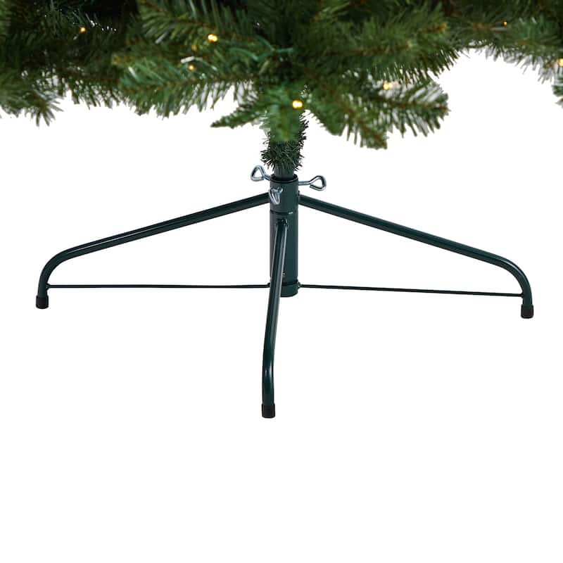 8ft. Spruce Flat Back Artificial Christmas Tree with 280 Warm White LED Lights & 1208 Branches - Space-Saving Holiday X-Mas Tree