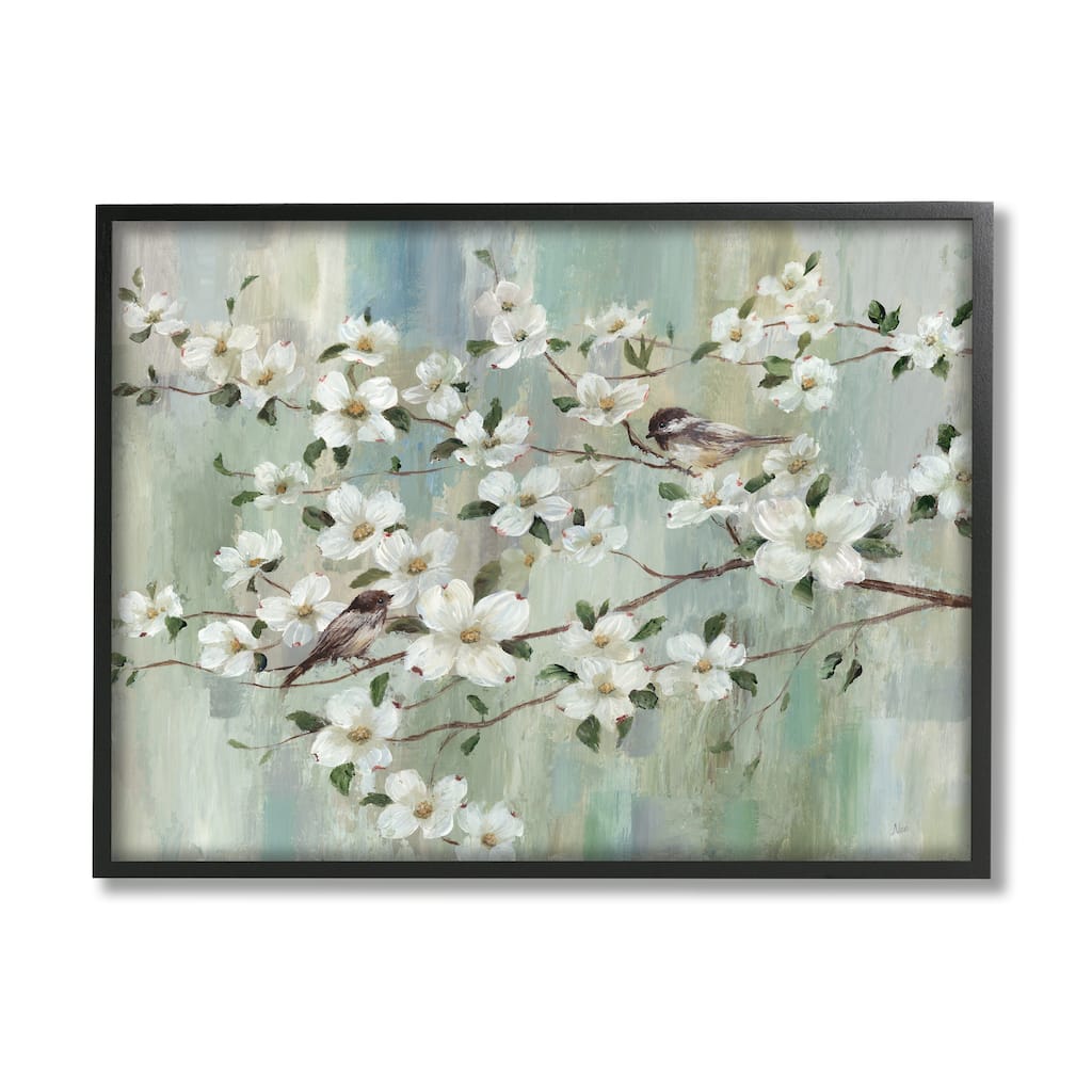 Stupell Delicate Cherry Blossom Flowers Perched Birds Classic Painting Framed Wall Art, Design by Nan