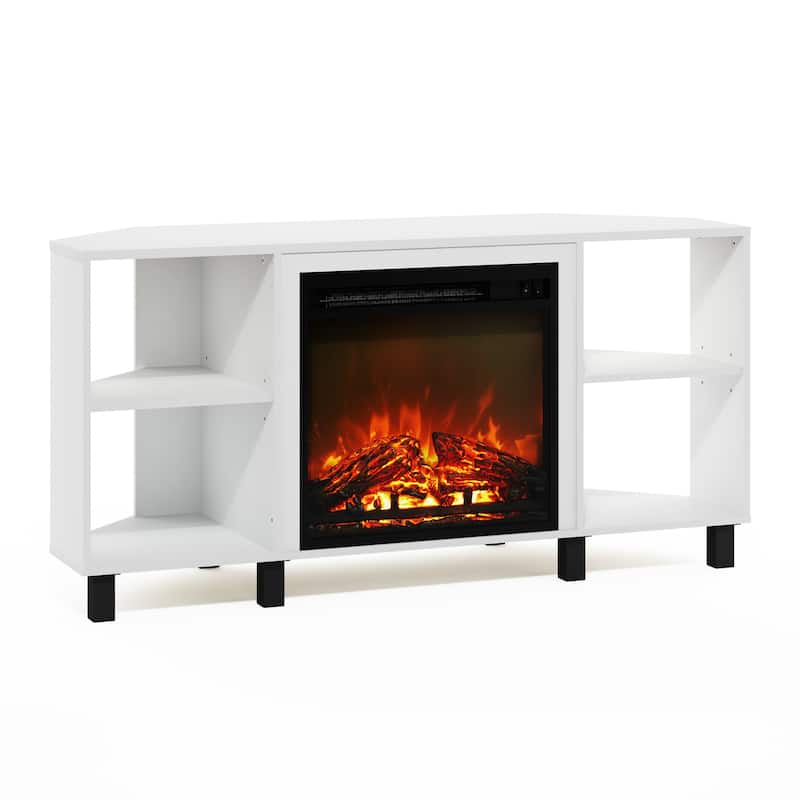Furinno Jensen Metal Leg Corner Fireplce TV Stand for TV up to 55" - Solid White