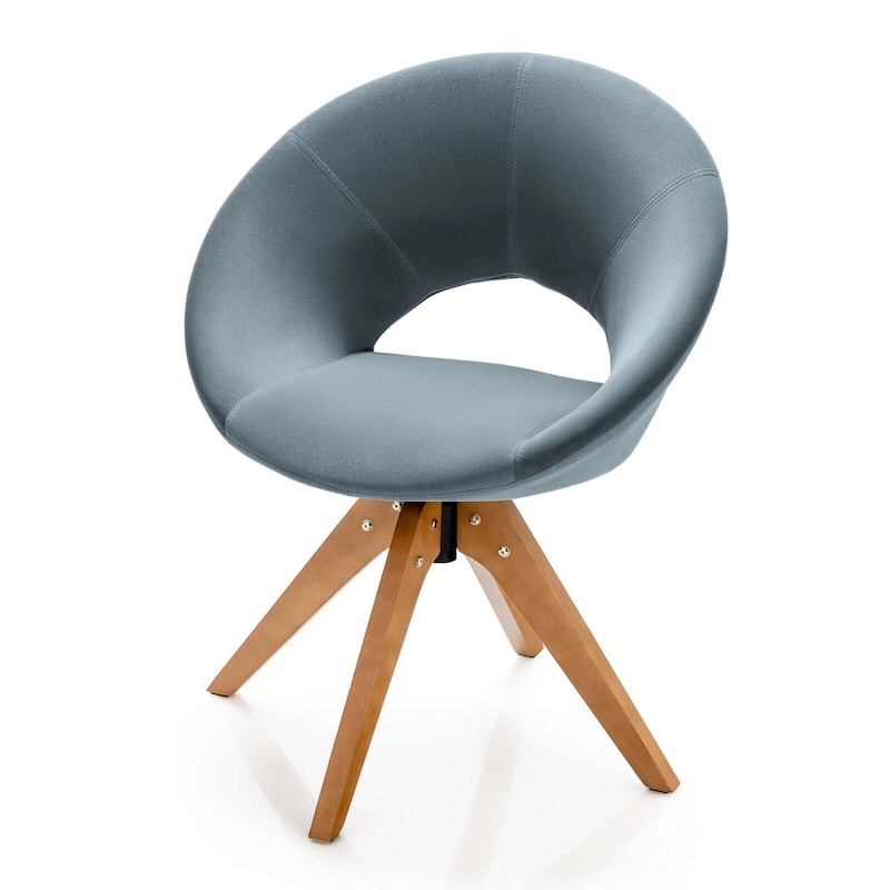 Gymax Set of 2 Swivel Accent Chair Modern Velvet Vanity Chair w/ Wood