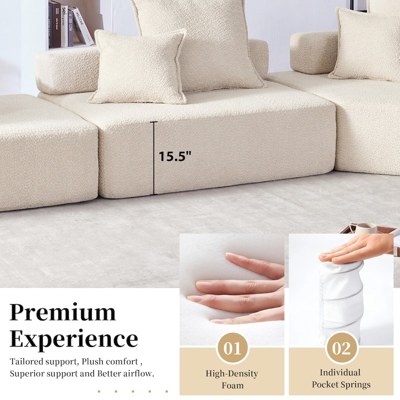 151.5" Boucle Modular Floor Sectional Sofa with Free Combination Design and 6 Pillows