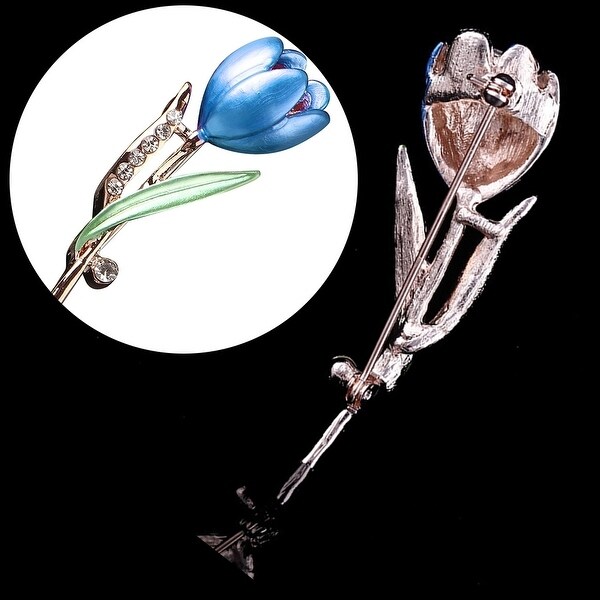 Fashion Lady Tulip Brooch Rhinestone Decor Flower Pin Elegant Suit