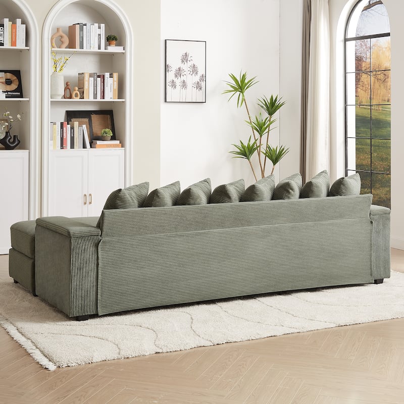 GDFStudio - Peregrine L-Shaped Corduroy Sectional Sofa with Pillows and Armrest Storage
