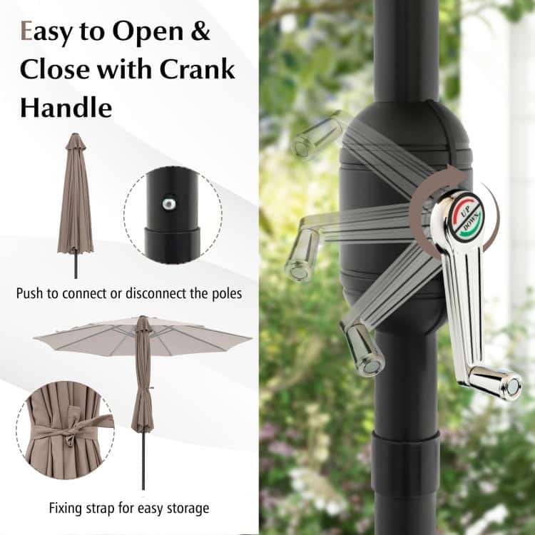10FT Patio Umbrella 6 Ribs Market Steel Tilt with Crank Outdoor Garden without Weight Base