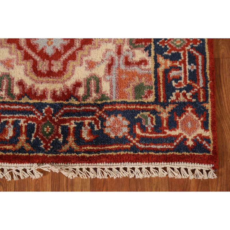 Geometric Heriz Serapi Style Runner Rug Handmade Red Wool Carpet - 2'5" x 10'1"