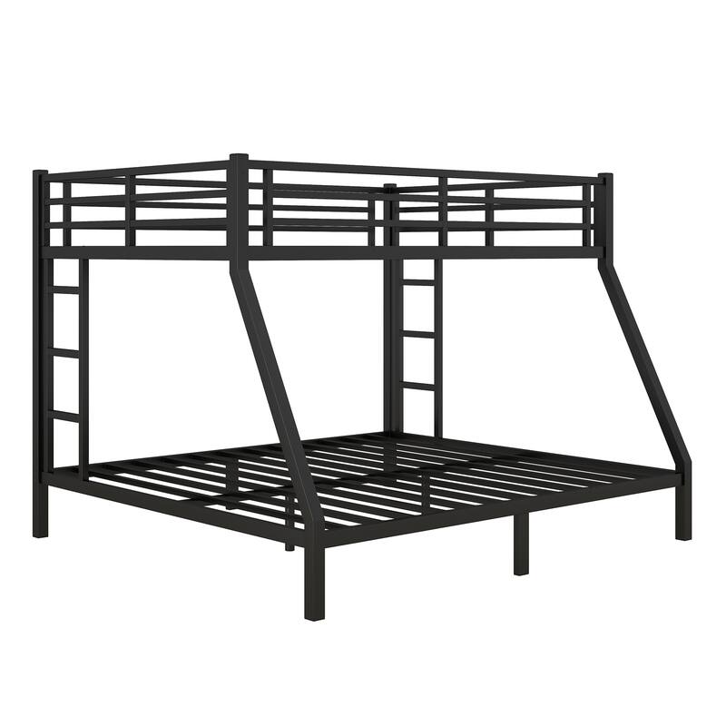 Metal Bunk Bed with Fence, Ladder, Space-Saving and Noise Reduced for Teens and Adults