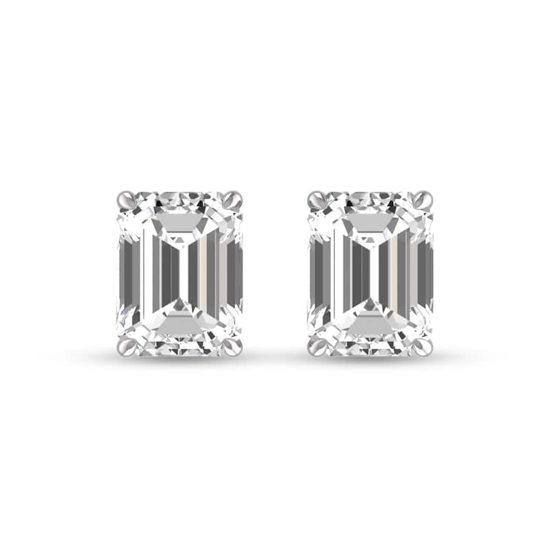 Marquee Lab Grown 3/4 Carat Emerald Cut Solitaire Diamond Earrings in 14K White Gold