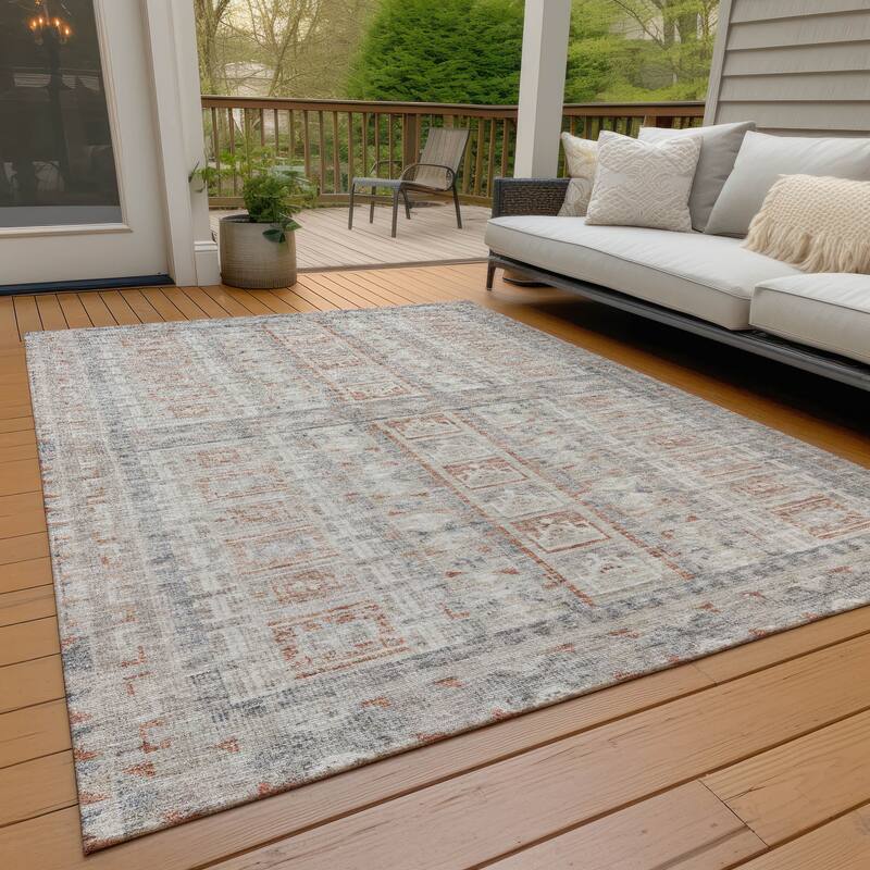 Machine Washable Indoor/Outdoor Global Traditional Chantille Rug - Beige - 3' x 5'