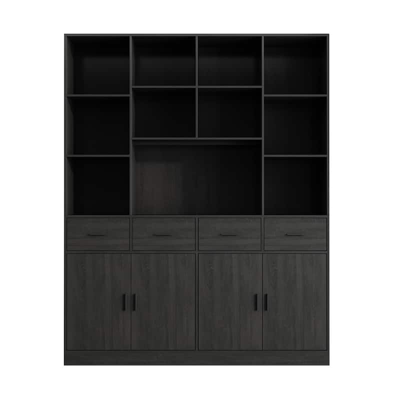 Bookshelf Bookcase with 4 Doors,4 Drawers & Storage Shelve,Black - 78.7"H