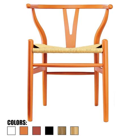 Orange Designer Modern Style Wood Armchair Dining Room Chair with Natural Papercord Woven Seat Y Back Kitchen