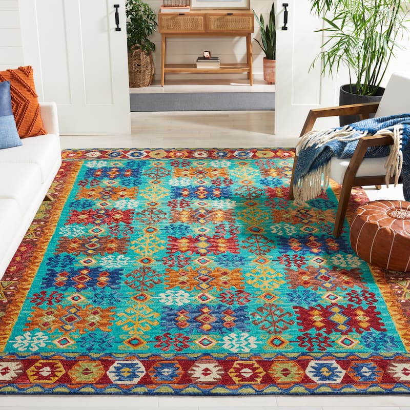 SAFAVIEH Handmade Aspen Nursal Boho Tribal Wool Rug - 10' x 14' - Blue/Red