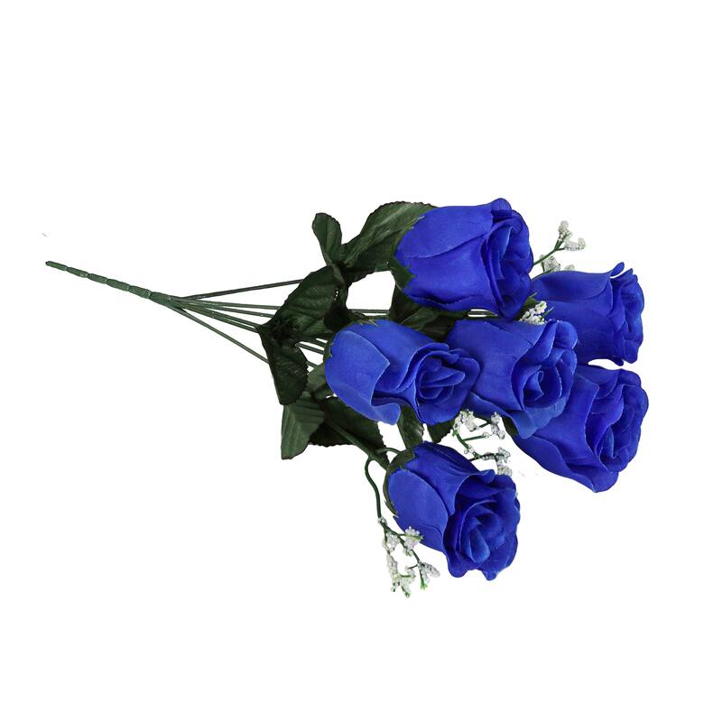Set of 12 Royal Blue Artificial Rose Bud Flower Stem Bush Bouquet 14in - 14" L x 6" W x 6" DP