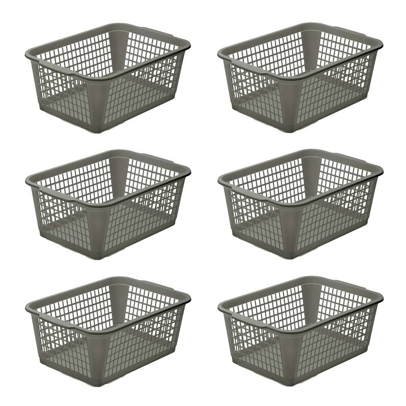 YBM Home Large Plastic Storage Basket for Organizing - Grey - 6 Piece