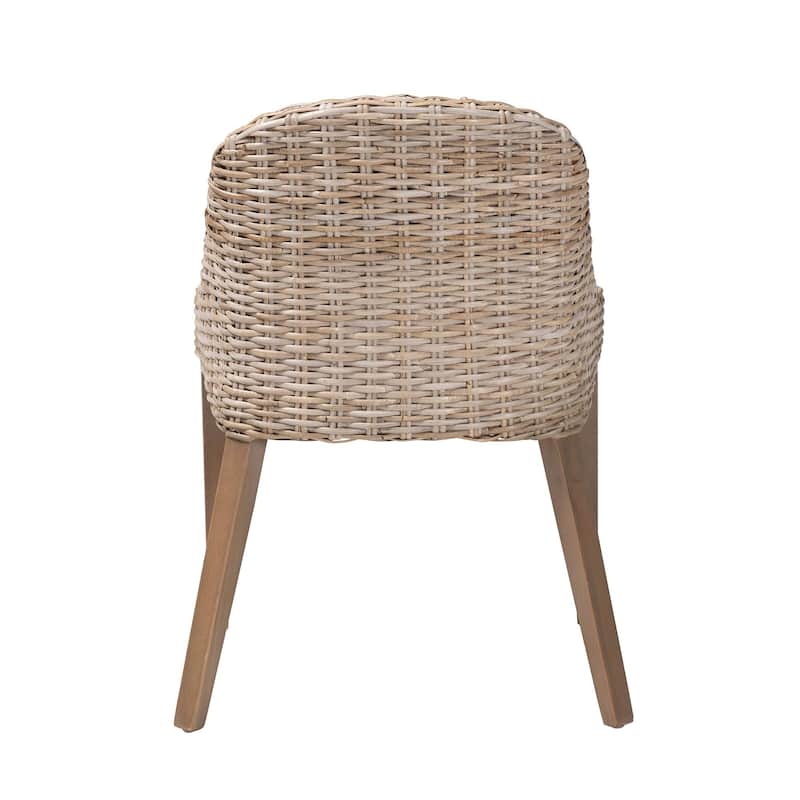 bali & pari Lara Bohemian Grey Kubu Rattan and Mahogany Wood Dining Chair