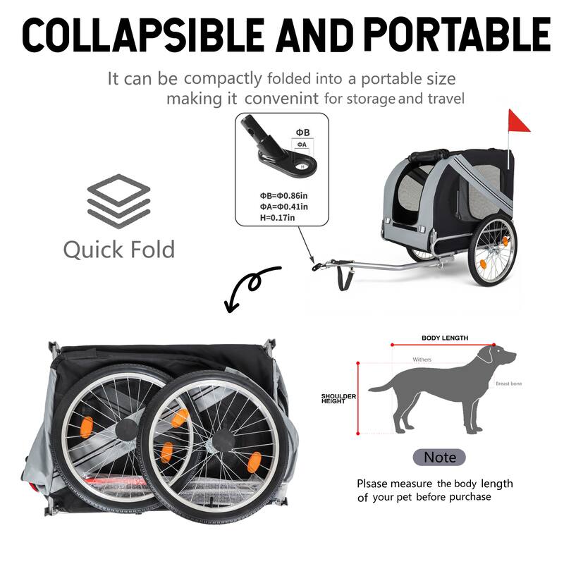 Large Folding Dog Bike Trailer with Steel Frame, 100LB Capacity Pet Bicycle Carrier with 20" Wheels & Rain Cover