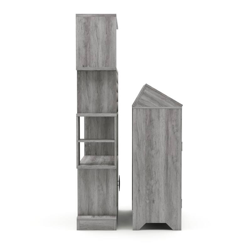 Darci Farmhouse Vintage Grey Oak Multi-Storage 2-Piece Wine Bar Set by Furniture of America