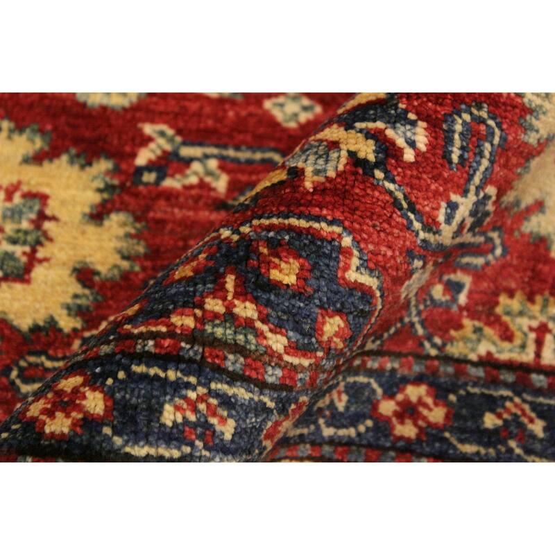 Rustic Super Kazak Amari Red/Beige Hand Knotted Wool Rug - 4'1'' x 5'10''
