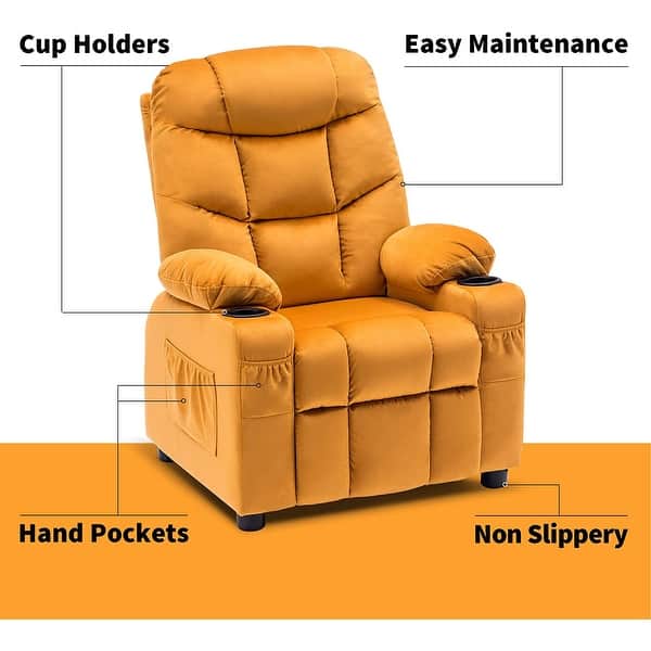 dimension image slide 6 of 7, MCombo Big Kids Recliner Chair with Cup Holders , Velvet Fabric