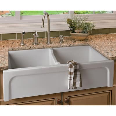 ALFI brand 39-inch White Arched Apron Thick Wall Fireclay Double Bowl Farm Sink