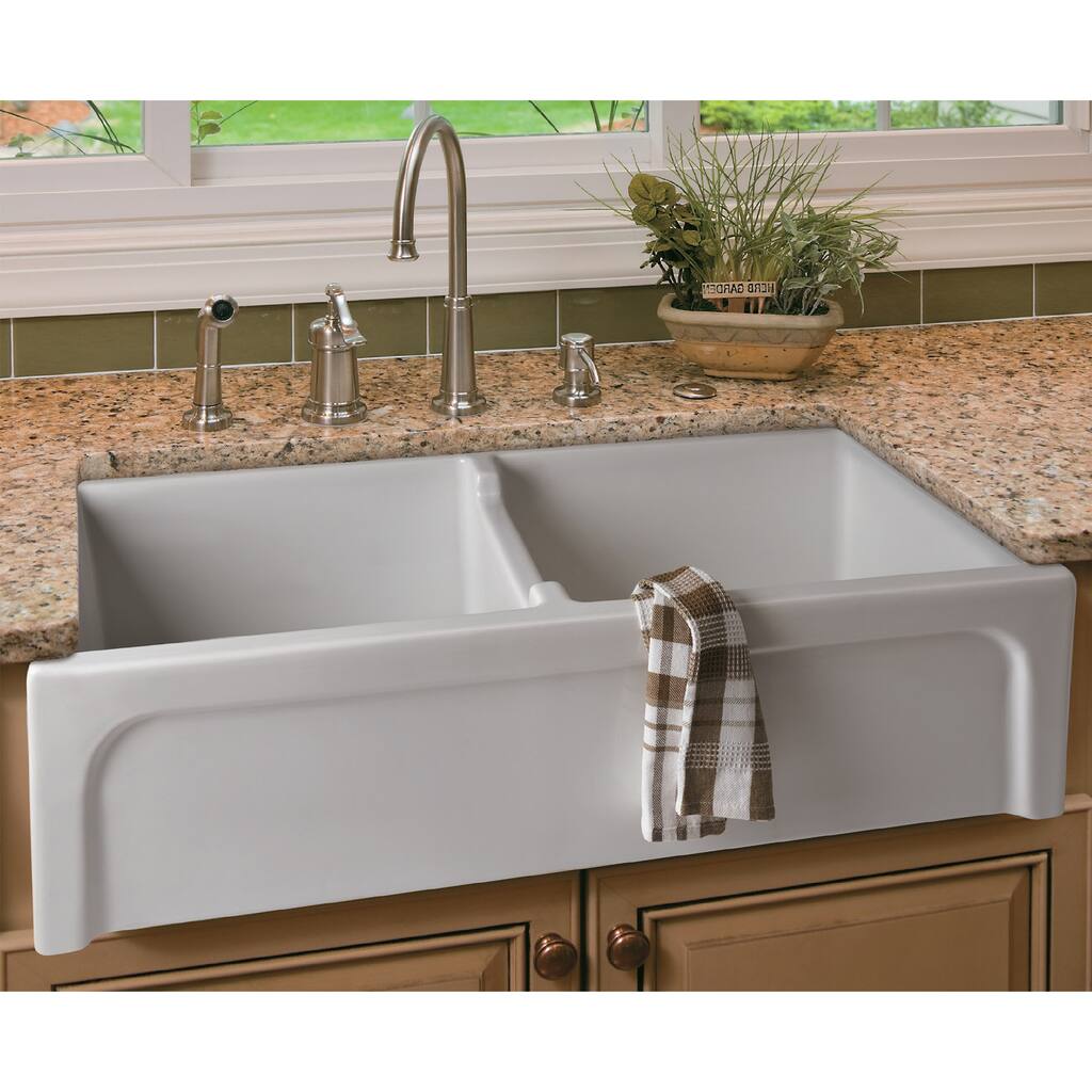 ALFI brand 39-inch White Arched Apron Thick Wall Fireclay Double Bowl Farm Sink