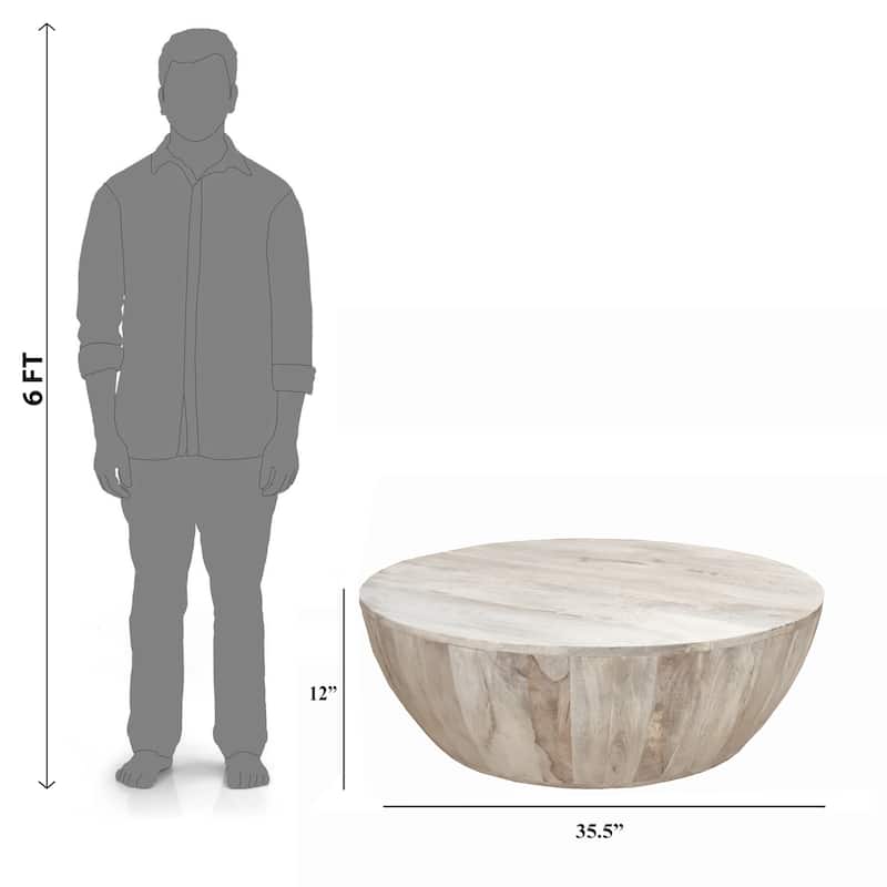 Arthur 35.5 Inch Round Mango Wood Coffee Table Subtle Grains