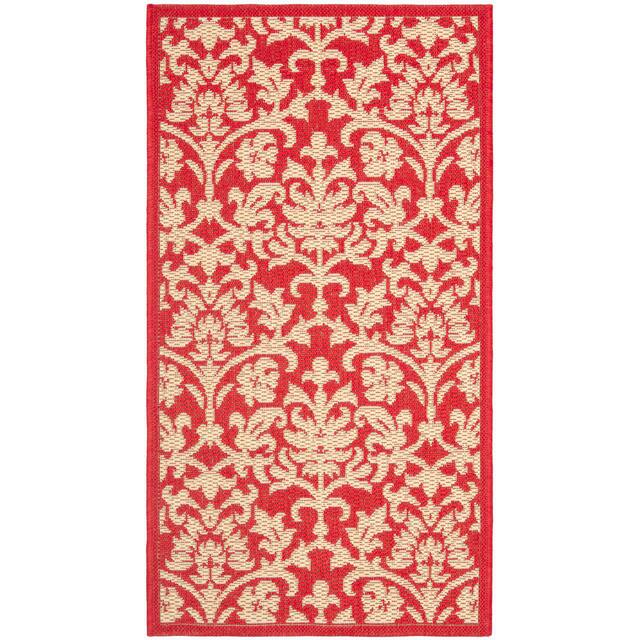 SAFAVIEH Courtyard Bettylou Indoor/ Outdoor Damask Area Rug - 2' x 3'7" - Red/Natural