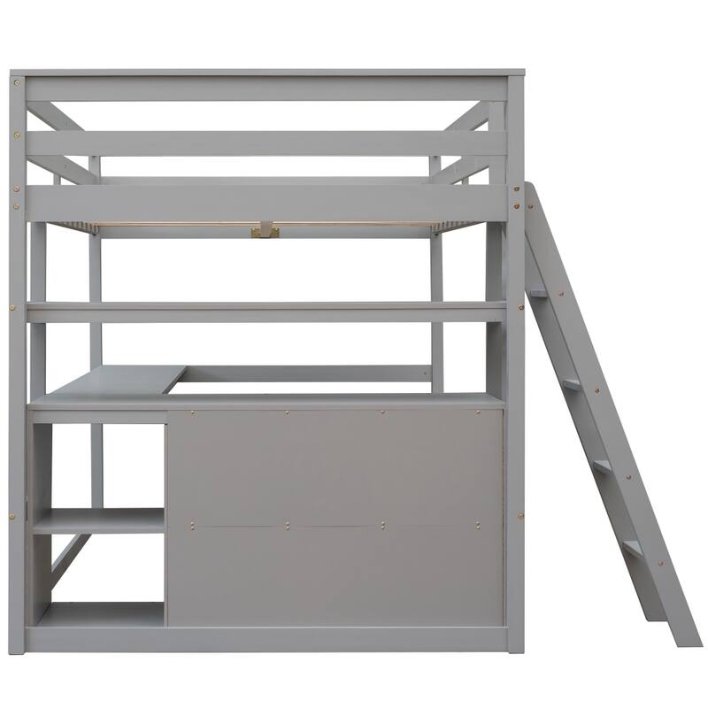 Full Size Loft Bed with Desk and Shelves