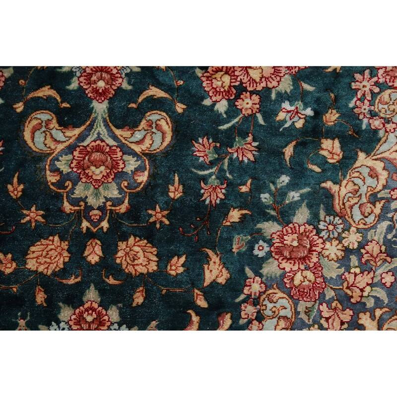Floral Qum Persian Accent Rug Hand-Knotted Traditional Silk Carpet - 3'5"x 4'10"