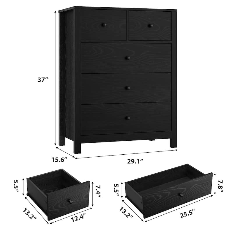 5 Drawer Dresser for Bedroom, Modern Wooden Storage Chest Organizer with Drawers