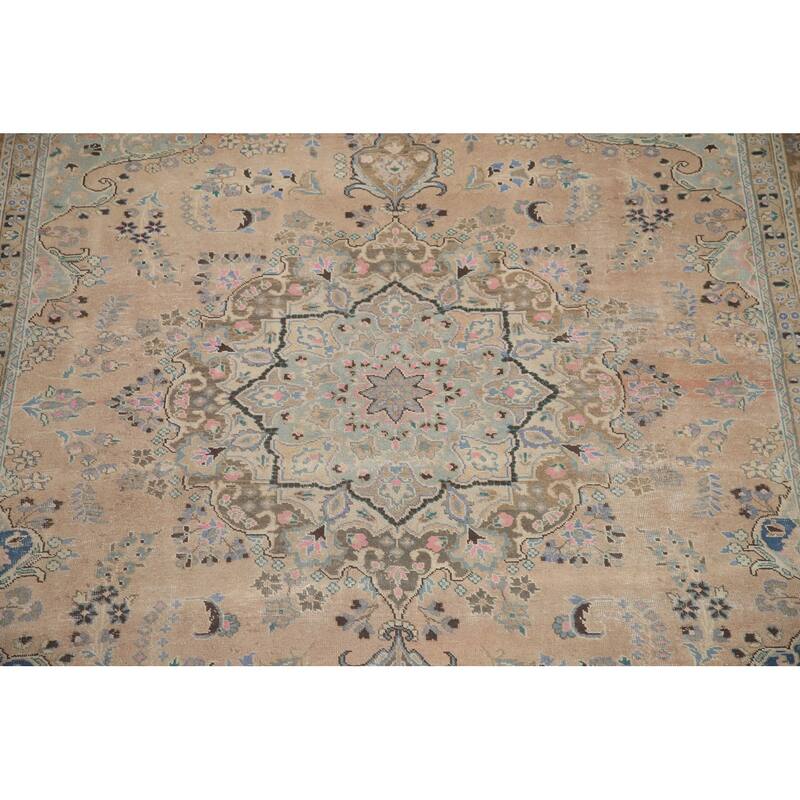 Hand Knotted Oriental 100% Wool Carpet Traditional Floral Coral Mashad Area Rug - 11' 2'' X 7' 11''