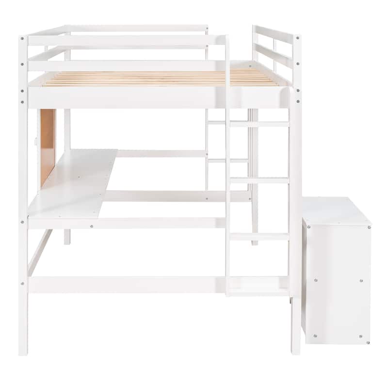 Space-Saving Twin/Full Loft Bed with Desk and 2 Drawers, Playhouse-Inspired Design