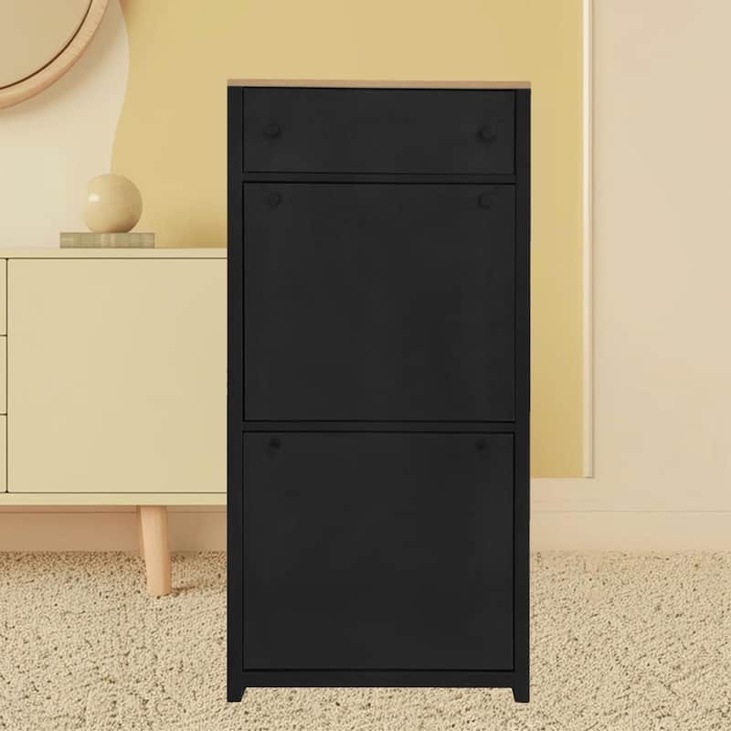 Freestanding Shoe Rack Organizer Cabinet with Adjustable Shelves and 3 Storage Drawers for Hallway, Entryway and Porch - Black